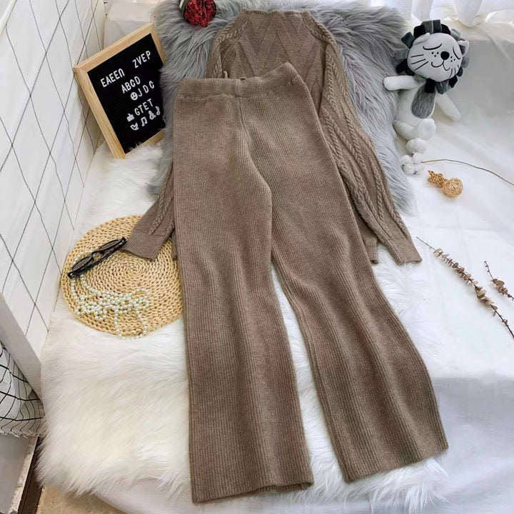 Damen Set aus Strickpullover und Weit geschnittenen Hose Drune