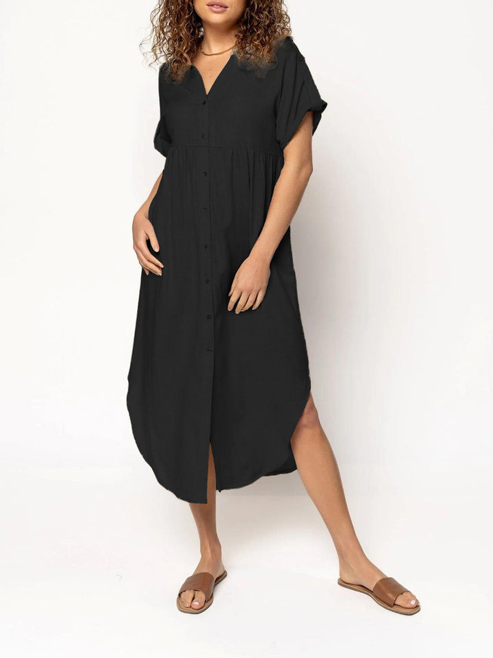 Damen Hemdkleid mit bodenlangem Schnitt und Knopfdetails Drune