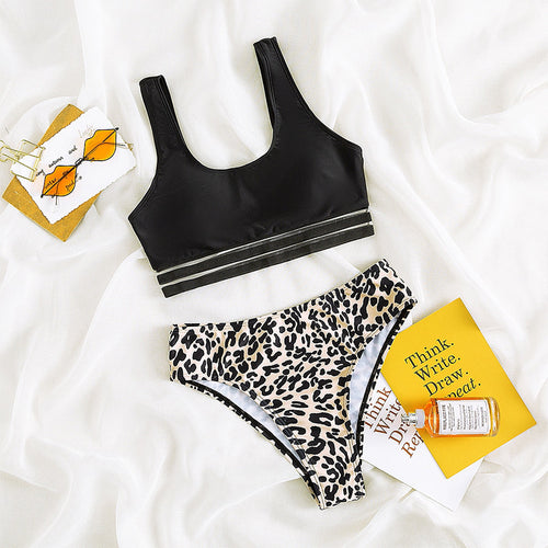 Damen Sport-Bikini-Set mit stylischem Leo-Muster und elastischen Trägern Drune