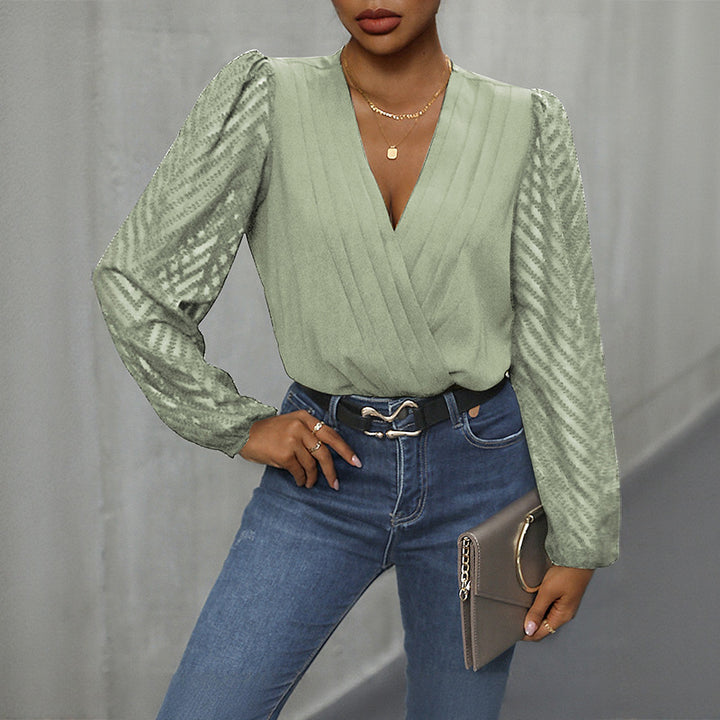 Damen Bodysuit mit eleganter Rüsche und transparenten Ärmeln Drune