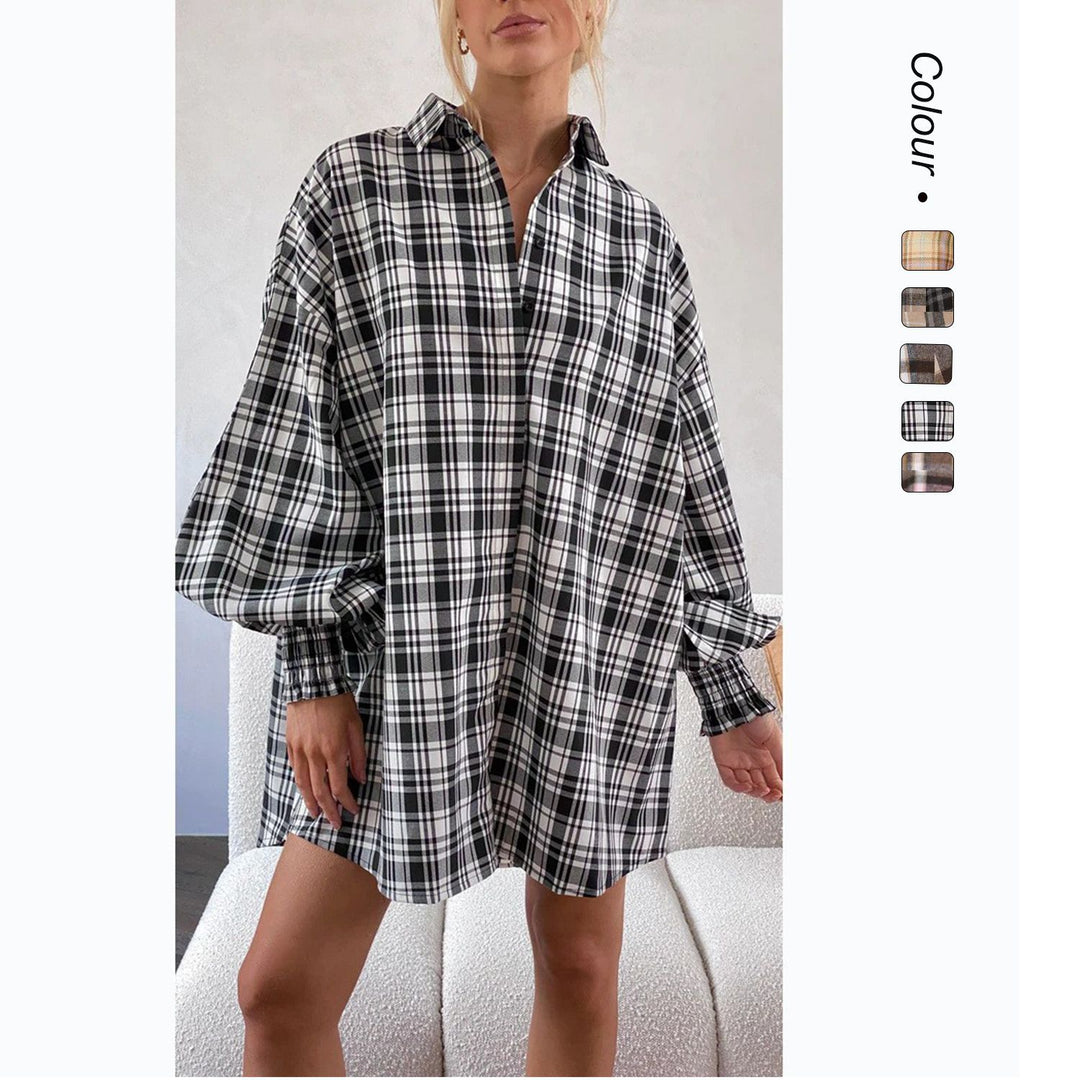 Damen Karierte Oversize-Hemdshirt mit lässigem Schnitt Drune