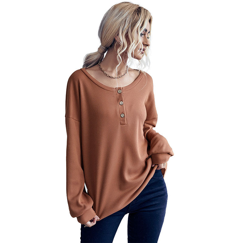 Damen lässiges Pullover mit Knopfleiste und Struktur Drune