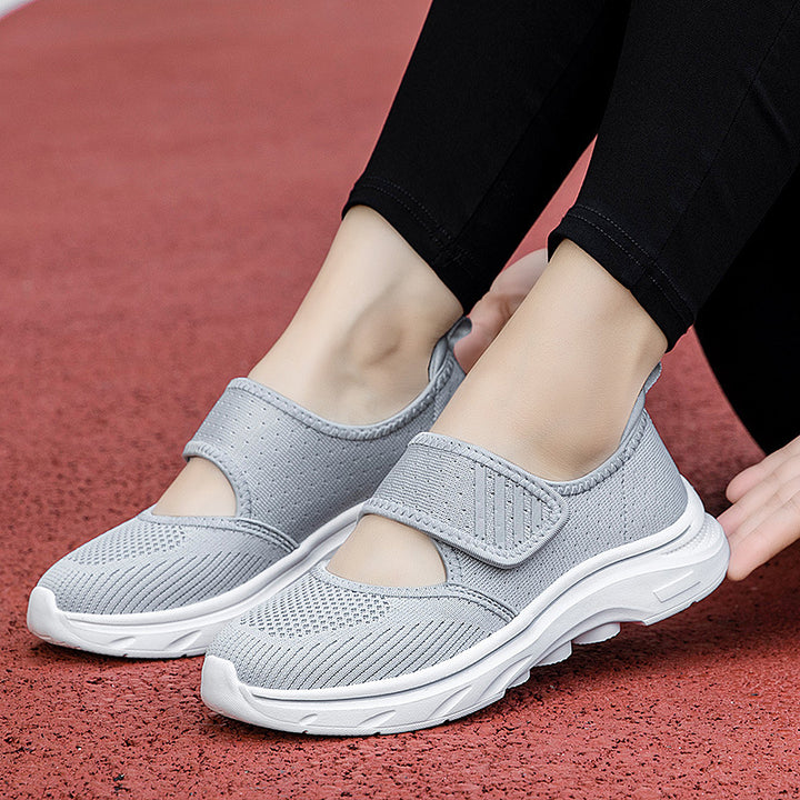 Damen nan Strick-Riemen-Sneaker mit Klettverschluss, gepolstertem Fußbett und stoßdämpfender EVA-Sohle Drune