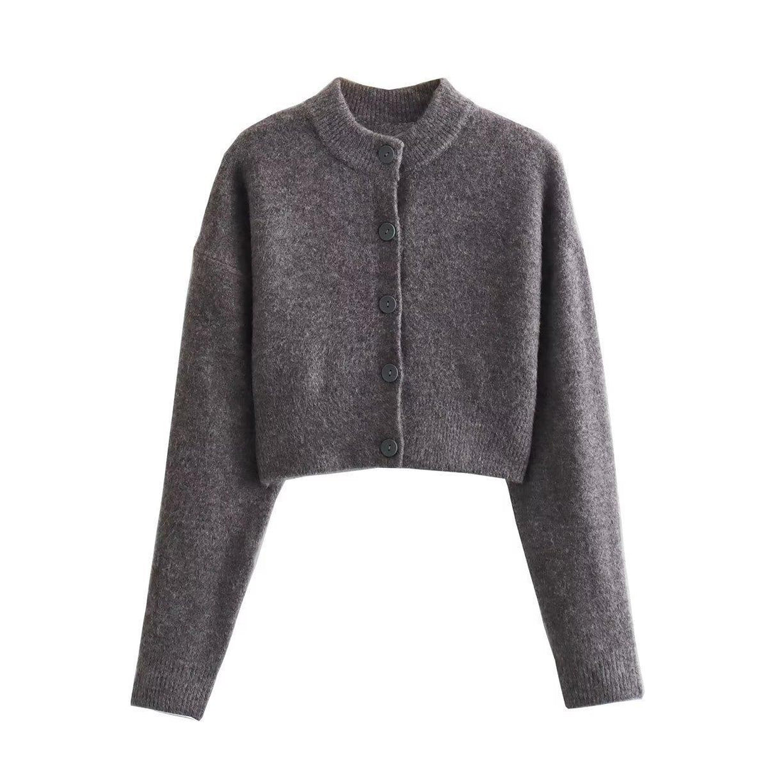 Damen cropped Strickjacke mit modernen Knöpfen Drune