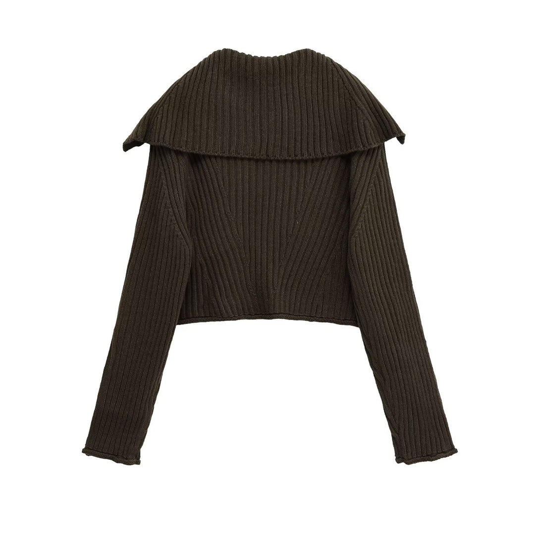 Damen cropped Strickjacke mit großem Kragen und Knopfverschluss Drune