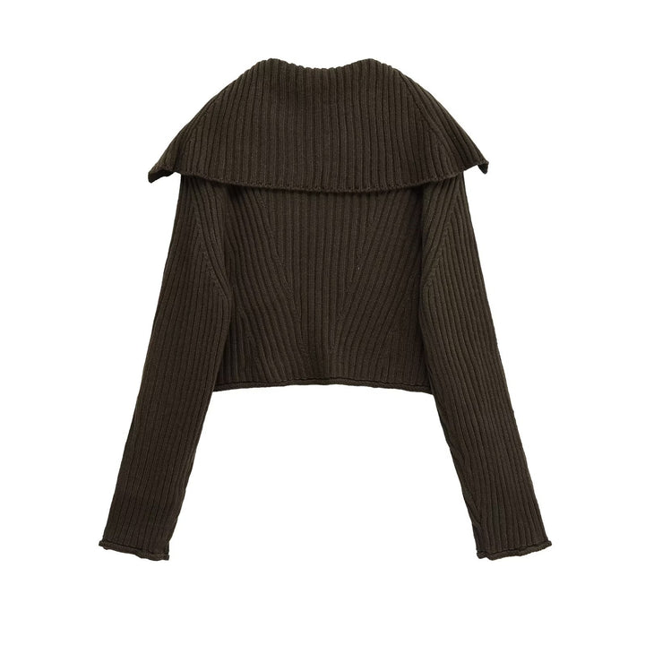 Damen cropped Strickjacke mit großem Kragen und Knopfverschluss Drune