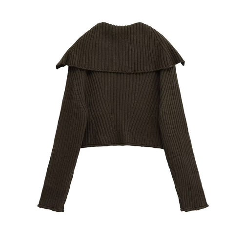 Damen cropped Strickjacke mit großem Kragen und Knopfverschluss Drune