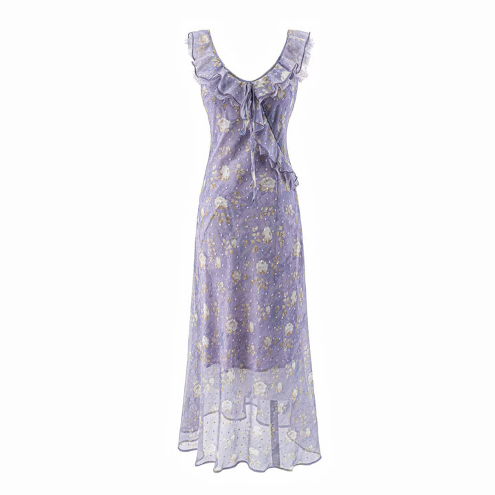 Damen Maxikleid mit romantischem Rüschensaum und floralem Muster Drune