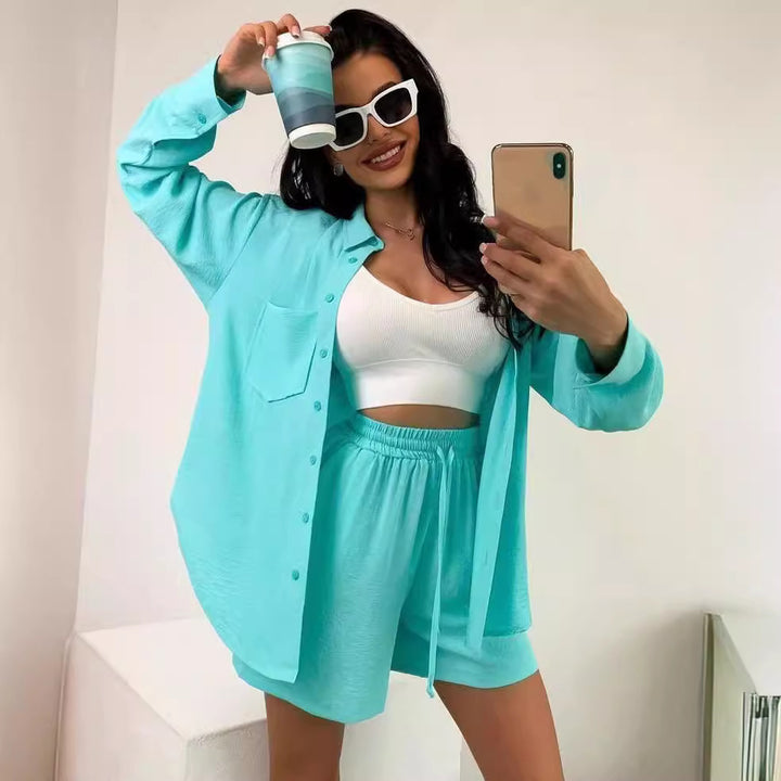 Damen Lässiges Sommer-Set mit leichter Blusenjacke und bequemen Shorts Drune
