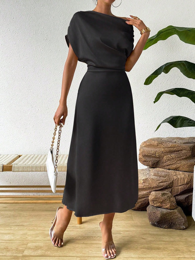 Damen Elegantes Wickelkleid mit asymmetrischem Oberteil und fließendem Schnitt Drune