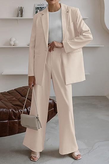 Damen nan Longblazer-Set mit kastiger Oversize-Silhouette, strukturierter Schulterpartie und hochtaillierter Palazzo-Hose Drune
