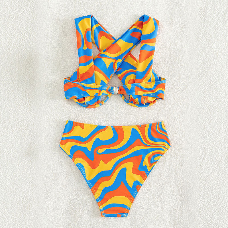 Damen Sportliches Bikini-Set mit auffälligem Wellenmuster Drune