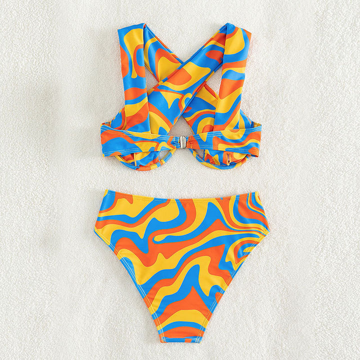 Damen Sportliches Bikini-Set mit auffälligem Wellenmuster Drune