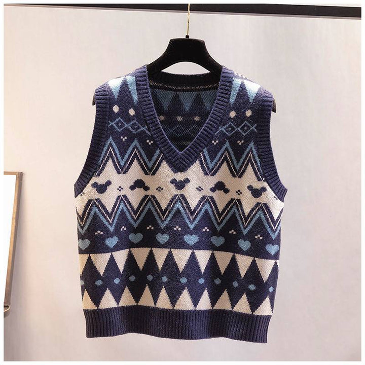 Damen Strickweste mit V-Ausschnitt und geometrischem Muster Drune