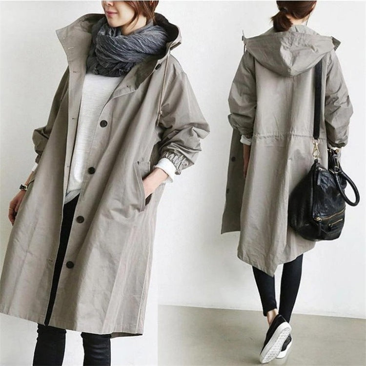 Damen nan leichter oversized Parka-Mantel mit Kapuze, Taillenzug und seitlichem Gehschlitz Drune