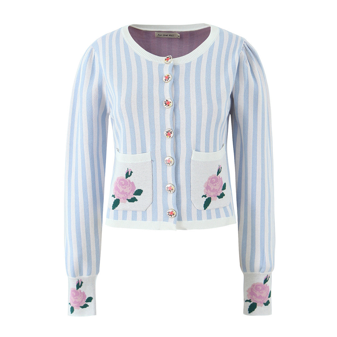Damen Strickjacke mit floralem Design und detailreicher Knopfleiste Drune