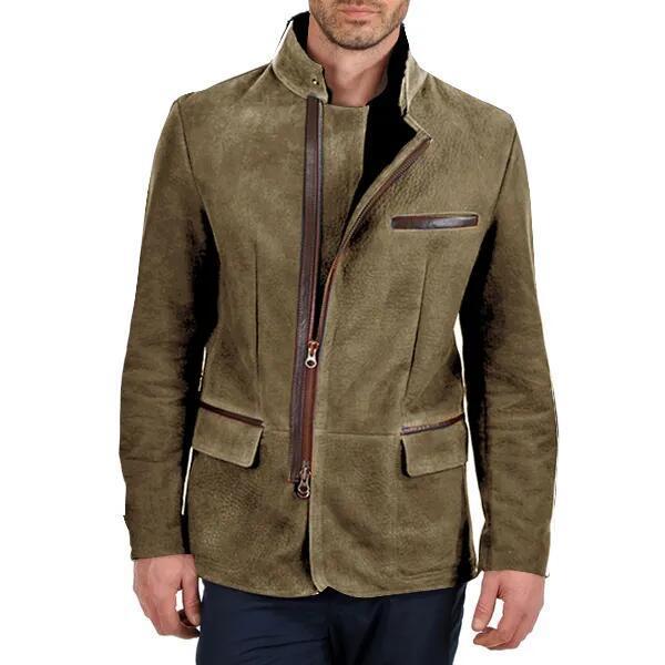 Herren nan elegante Wildlederjacke mit Stehkragen und verdecktem Reißverschluss Drune