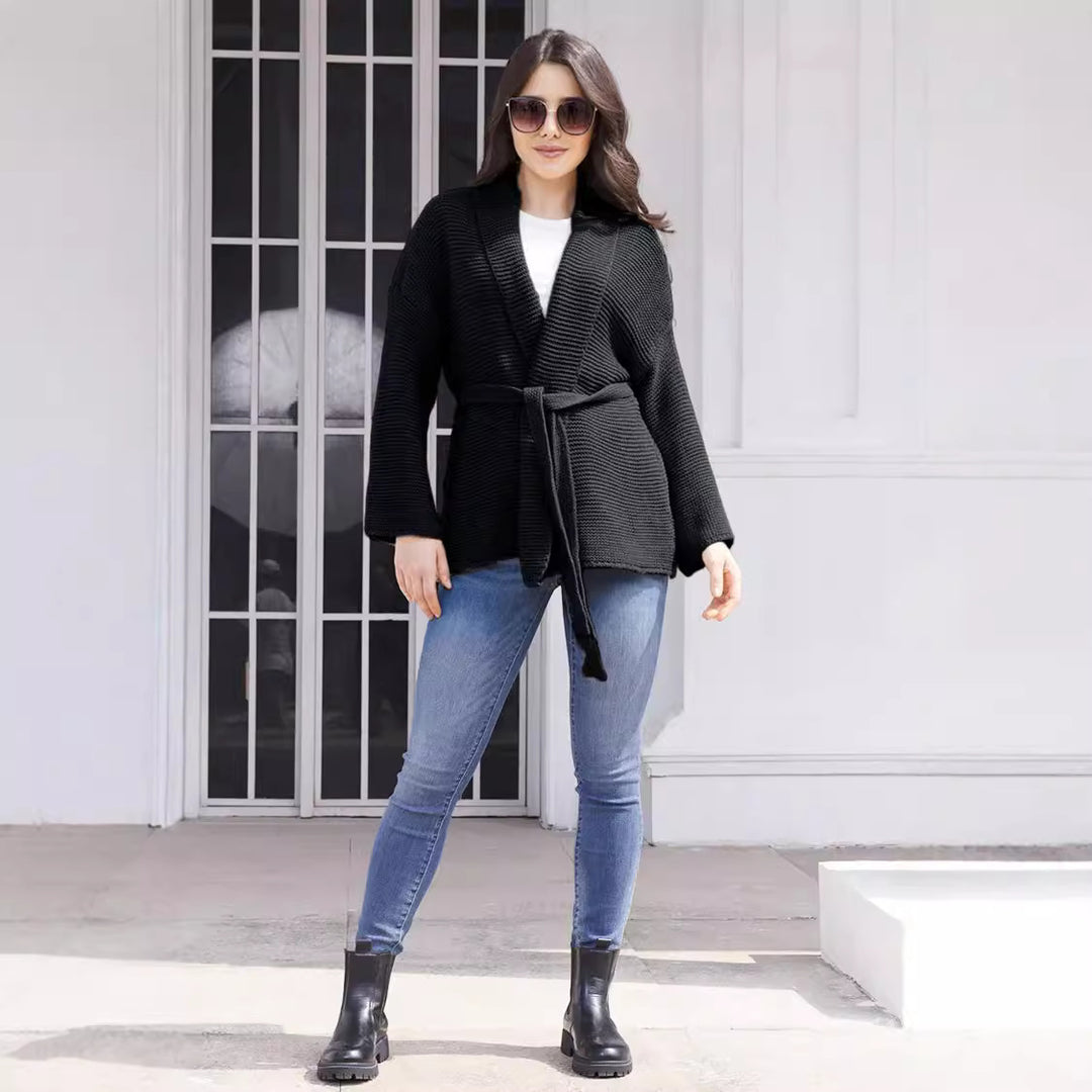 Damen Strickjacke mit Bindegürtel und lässigem Schnitt Drune