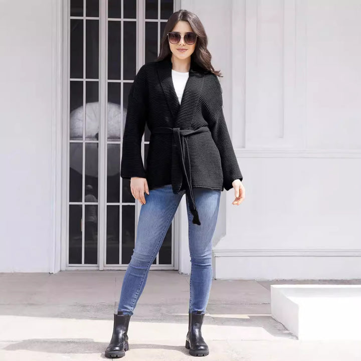Damen Strickjacke mit Bindegürtel und lässigem Schnitt Drune