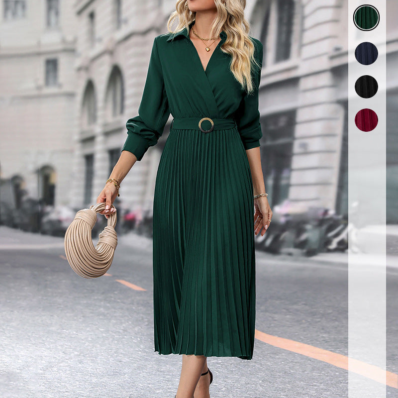 Damen elegantes Wickelkleid mit eleganten Plissee-Details Drune