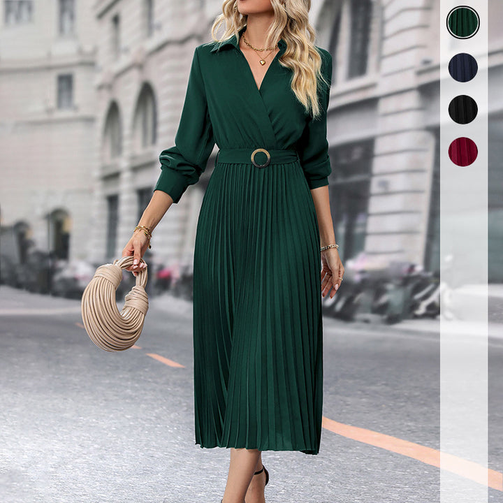 Damen elegantes Wickelkleid mit eleganten Plissee-Details Drune