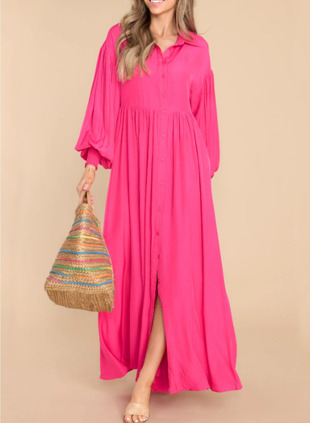Damen Fließendes Button-Up Maxi-Kleid Drune