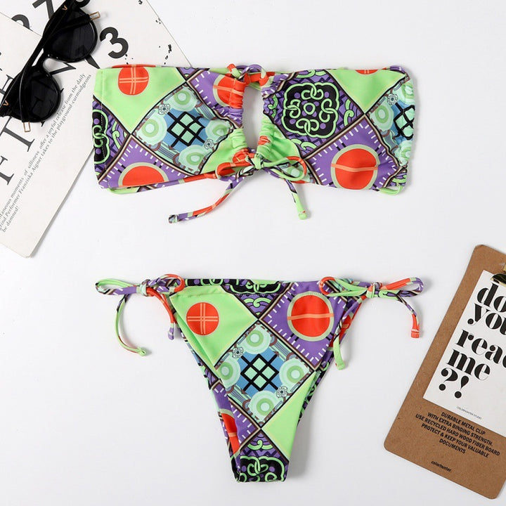 Damen Bandeau-Bikini mit aufregendem Mustermix und verstellbaren Trägern Drune