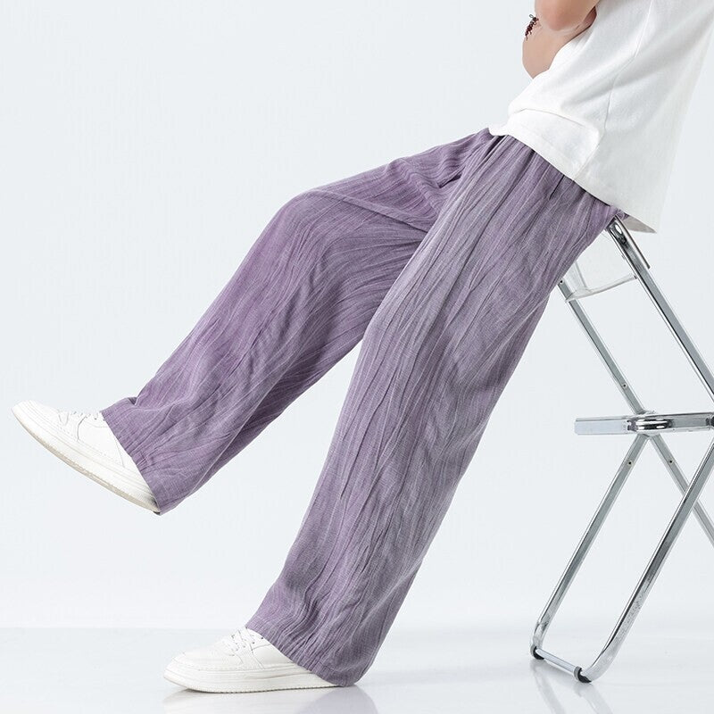 Herren nan weite Leinenhose mit verstellbarem Tunnelzugbund, lässiger Bundfaltenoptik und seitlichen Eingrifftaschen Drune