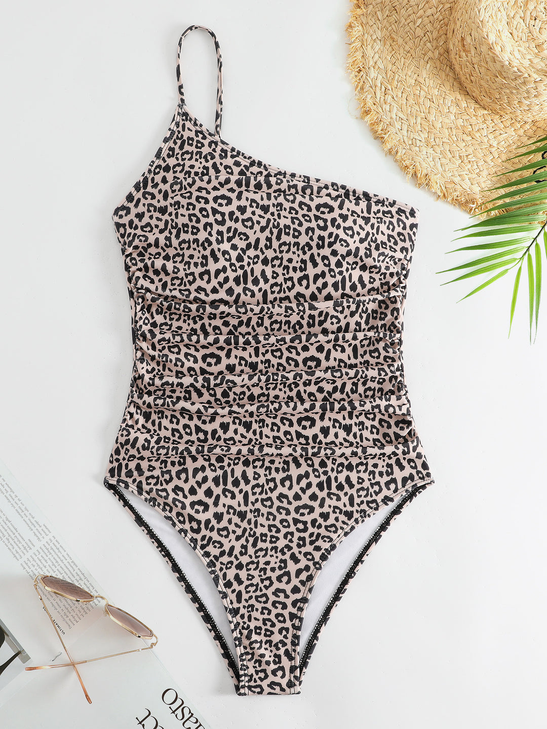 Damen One-Shoulder Badeanzug mit stylischem Animal-Print und femininen Raffungen Drune