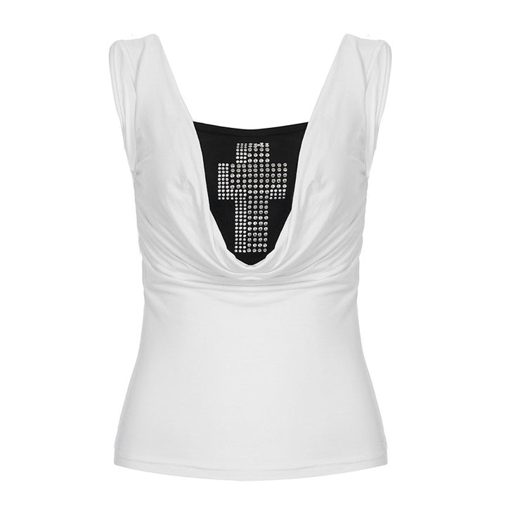 Damen stilvolles Top mit funkelndem Kreuzdesign Drune