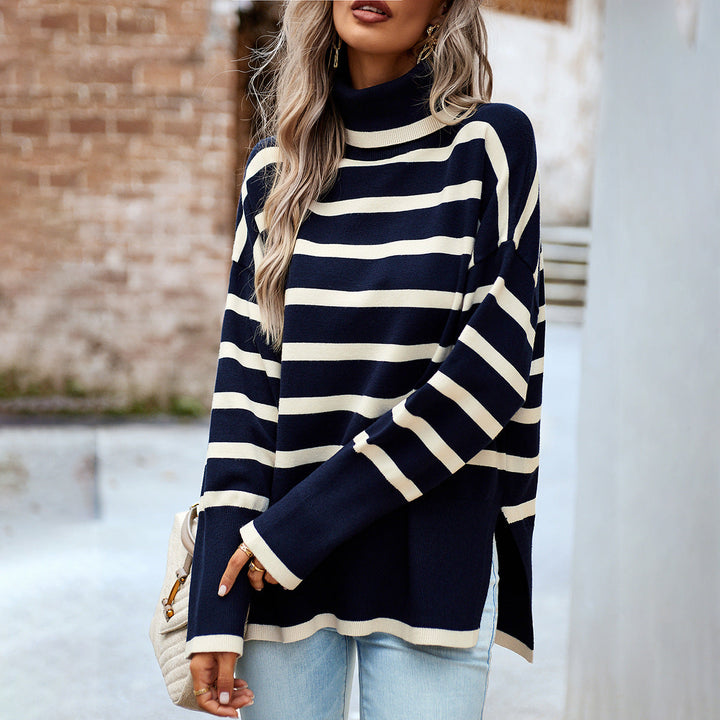 Drune | Gestreifter Rollkragen-Winterpullover
