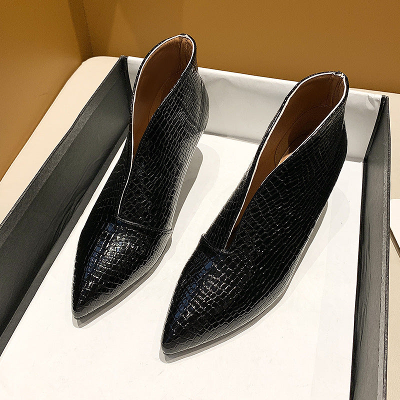 Damen nan spitze Stiefelette mit Krokoprägung und niedrigem Kittenabsatz Drune