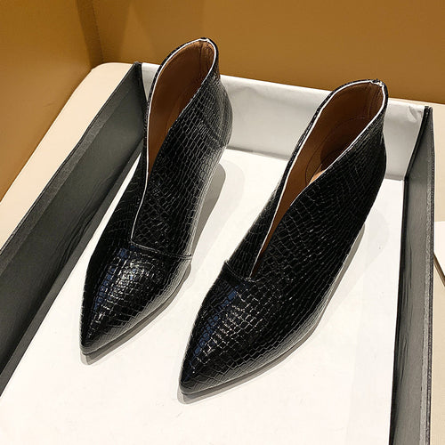 Damen nan spitze Stiefelette mit Krokoprägung und niedrigem Kittenabsatz Drune