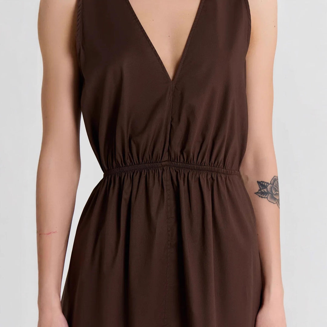 Damen Maxikleid mit stilvollem V-Ausschnitt und Taillengürtel Drune