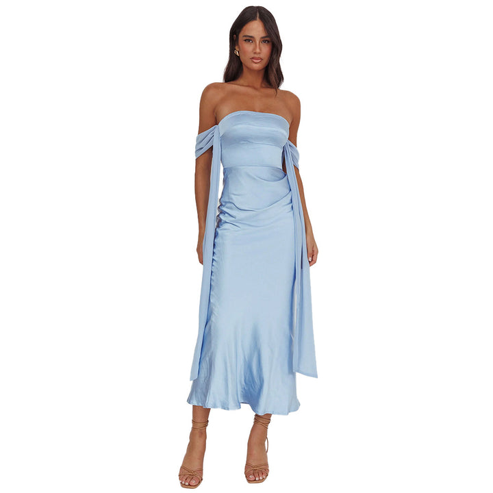 Damen Abendkleid mit schulterfreiem Design und fließendem SatinDrune