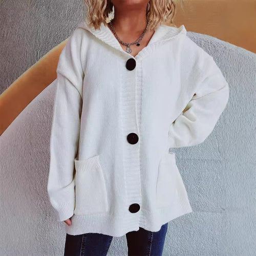 Damen bequeme Strickjacke mit Kapuze und praktischen Taschen Drune