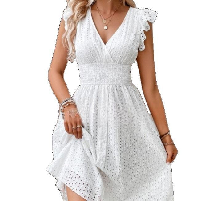Damen Sommerliches Rüschkleid mit Waffelstruktur Drune