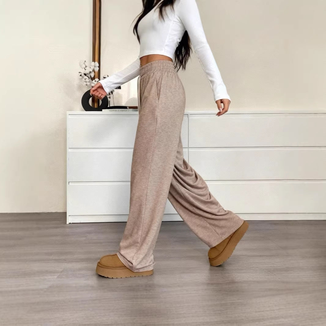 Damen nan weite High-Waist Loungehose mit elastischem Bund und Kordelzug Drune