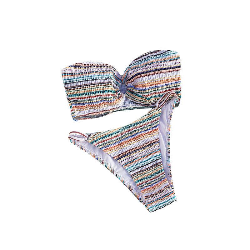 Damen Bandeau-Bikini mit buntem Muster und voluminösem Design Drune