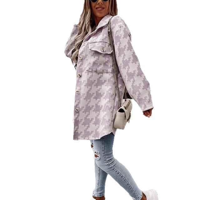 Damen Oversized Hemdjacke im modernen Hahnentritt-Design Drune