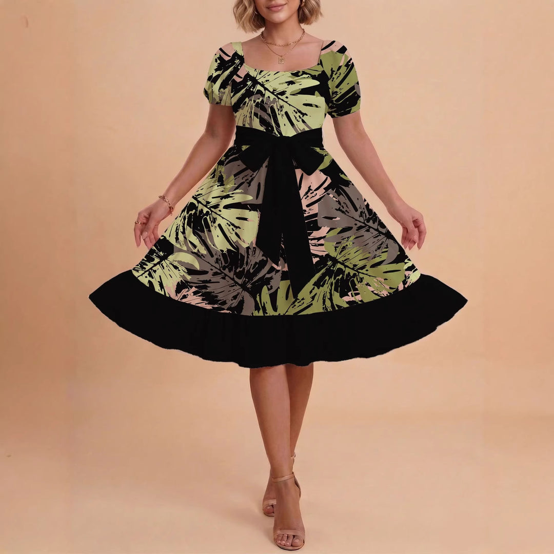 Damen Midikleid mit verspieltem Druck und tailliertem Schnitt Drune