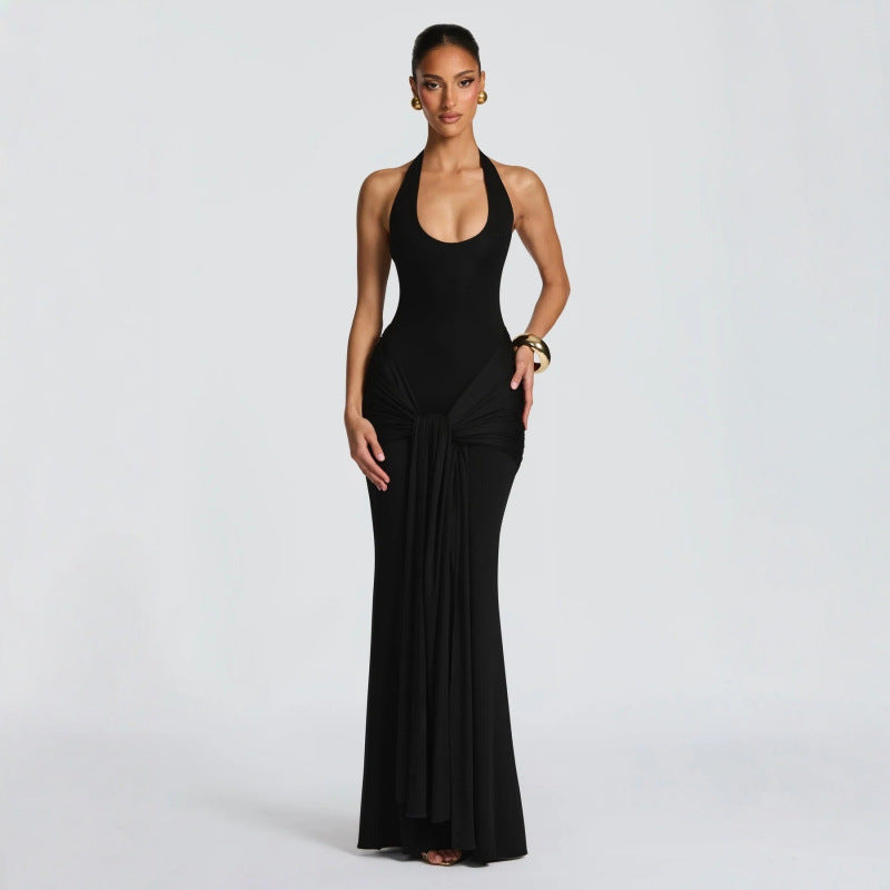 Damen Langes Wickelkleid mit tiefem V-Ausschnitt und Raffungen Drune
