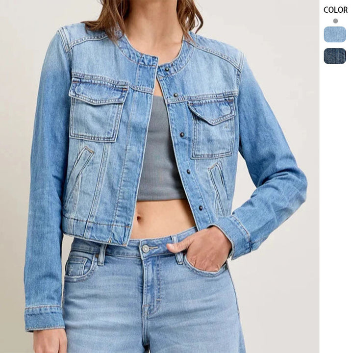 Damen Jeansjacke im lässigen Cropped-Schnitt mit praktischen Taschen und Knopfdetails Drune