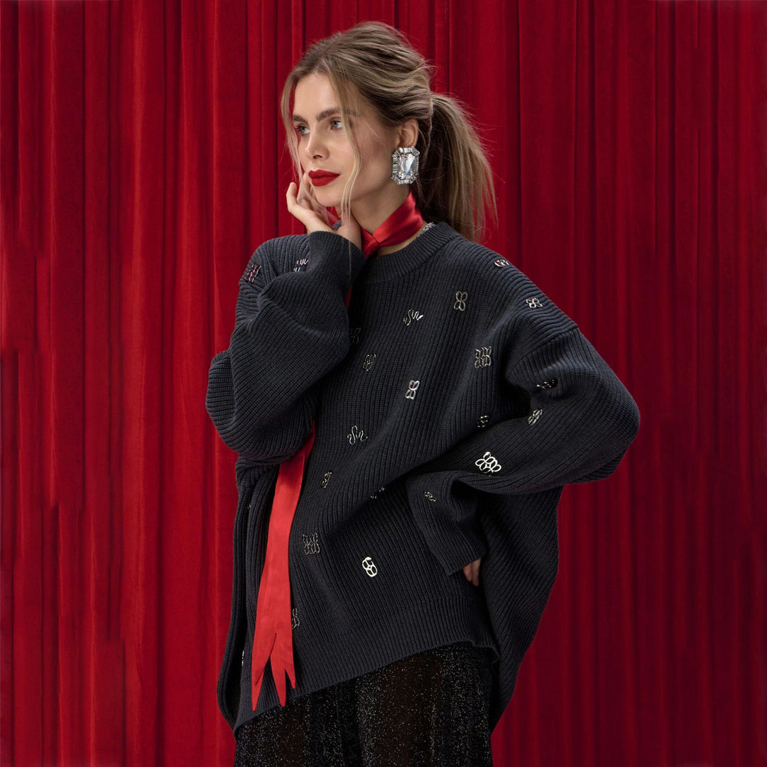 Damen Oversized Strickpullover mit glitzernden Akzenten Drune