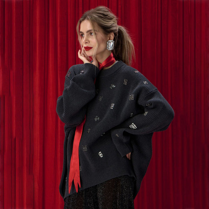 Damen Oversized Strickpullover mit glitzernden Akzenten Drune