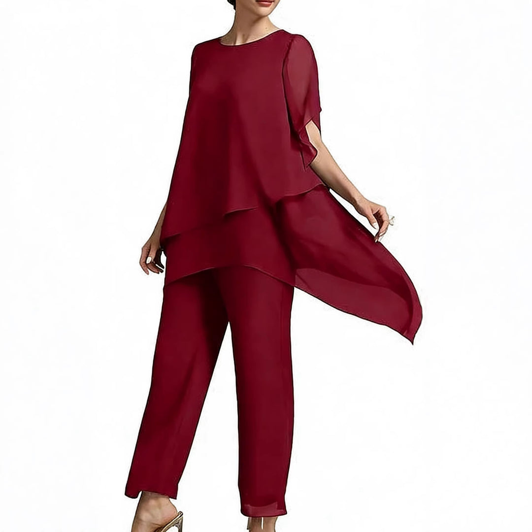 Damen Elegantes Zwei-Teiler-Set mit luftigen Ärmeln und asymmetrischem Saum Drune