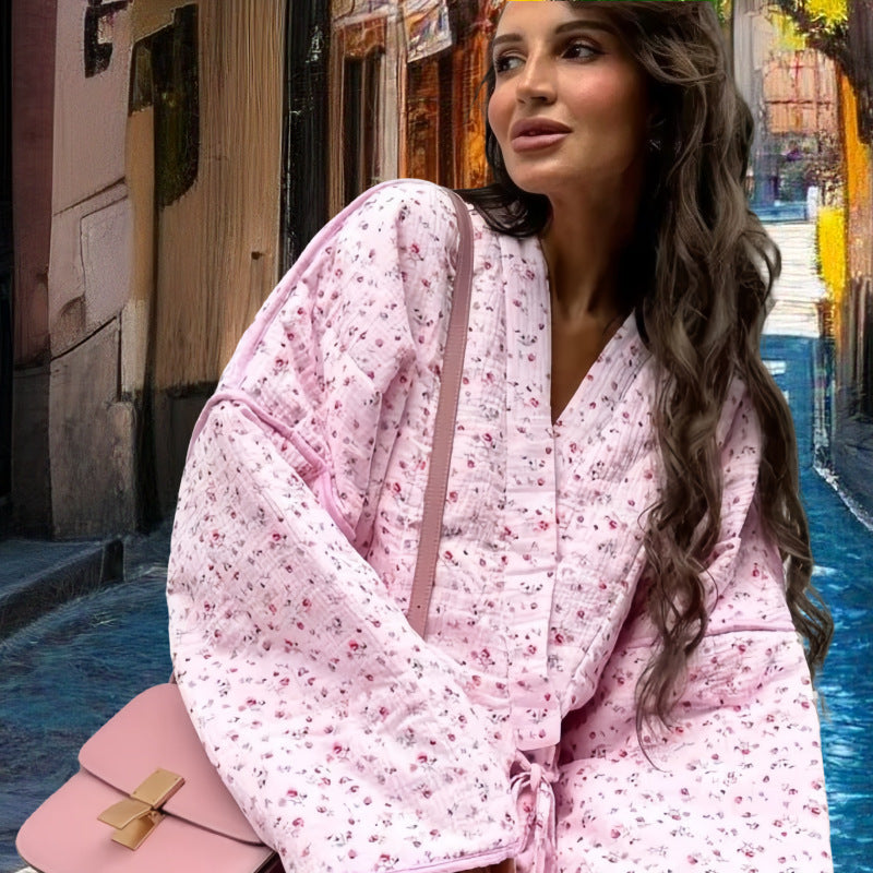 Damen Leichte Übergangsjacke mit floralen Mustern und voluminösen Ärmeln Drune