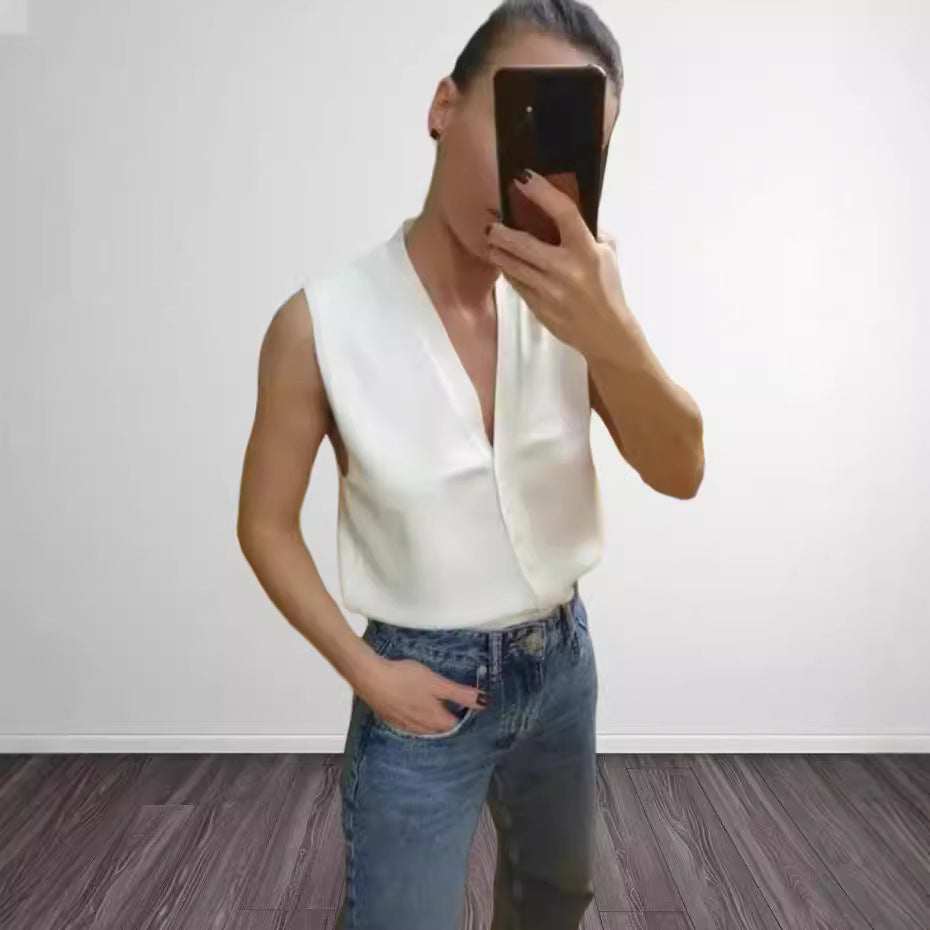 Damen Leichtes V-Ausschnitt Blusenshirt aus hochwertiger Seide Drune