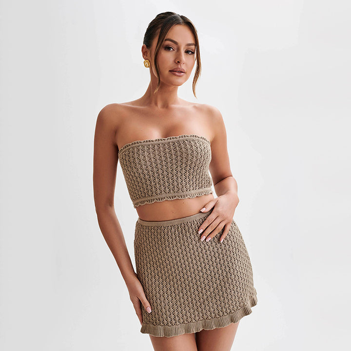 Damen Strick-Bandeau Top mit passendem Rock Drune