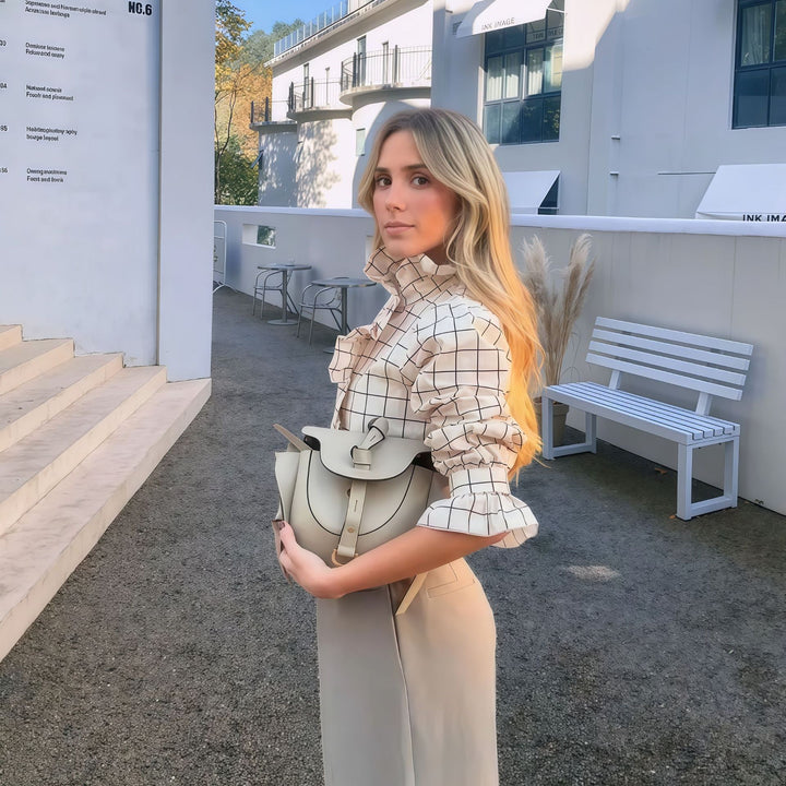 Damen Karierte Bluse mit eleganten Rüschendetails Drune